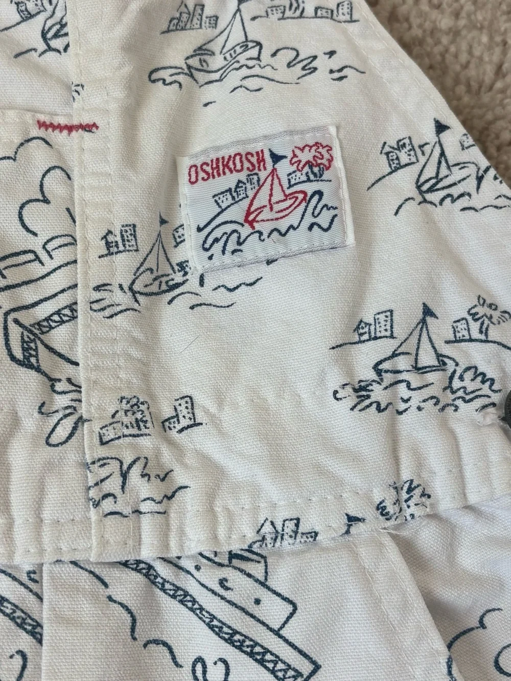 Vintage OshKosh B’Gosh Vestbak Sailboat Shortalls 2T Nautical USA Kids Overalls
